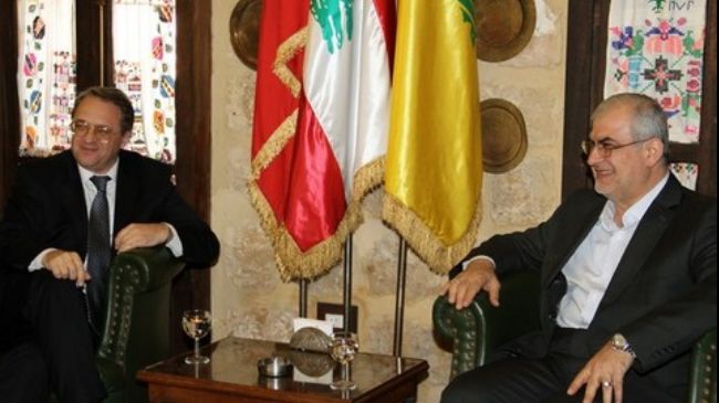 Russian Deputy Foreign Minister Mikhail Bogdanov with Lebanese MP Mohammad Raad
