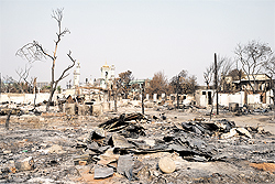 The destroyed and Burnt Houses of Mingalar Thiri Muslim Quarter oin Meiktila