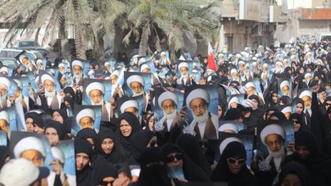 Bahraini Shia Stages a Protest Sit In agains the Raid on the House of Shia Cleric