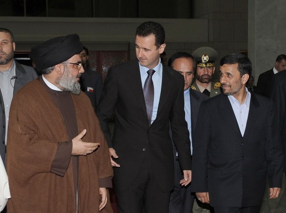 Hassain Nasrallah with Bashar Al Asad & Ahmedi Nejad