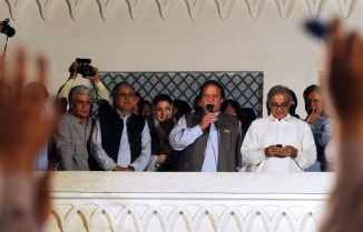 Pakistani PM Nawaz Shariff announcing his victory