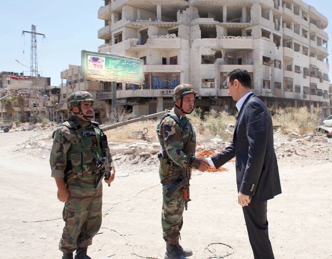 Bashar ul Asad with Syrian Soldiers near Syeda Sakina Shrine