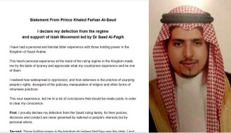 Khaled Farhan Al-Saud's defection statement