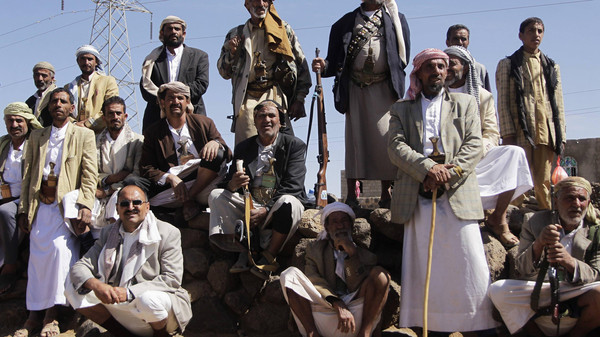 Tribesmen loyal to Shi'ite Houthi group attend a tribal gathering to show support to group in Amran province north of the Yemeni capital Sanaa