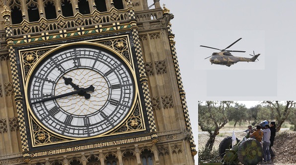 A French Puma Support helicopter from the French Army Air Corps flies past the Big Ben clock tower as it participates in a training exercise in London