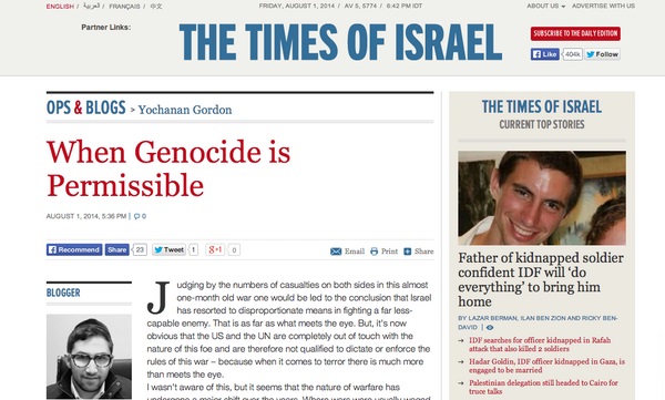 Times of Israel , When Genocide is Permissible