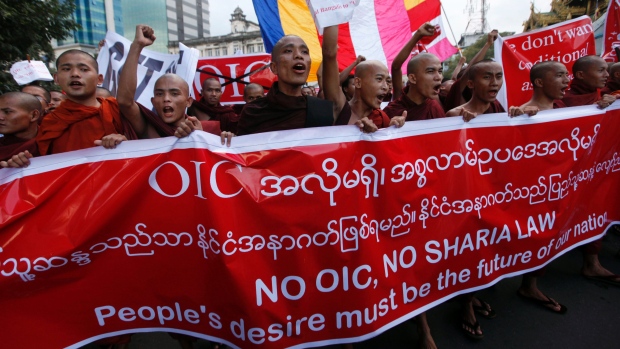 Buddhist Monks Rallies against Rohingya Muslim Right of Myanmars Citizenship