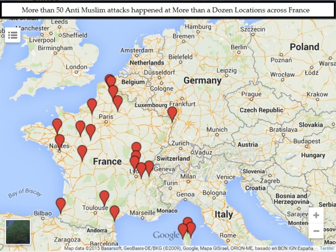More than 50 Anti Muslim attacks at more than 2 Dozen Locations across France