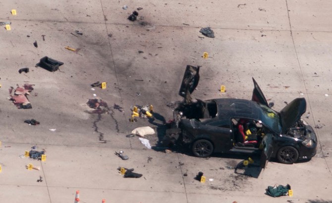 The car that was used the previous night by two gunmen is investigated by local police and the FBI in Garland