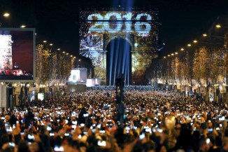 New Year Celebration @ Arc de Triomphe on the Champs Elysees Avenue in Paris, France 2016